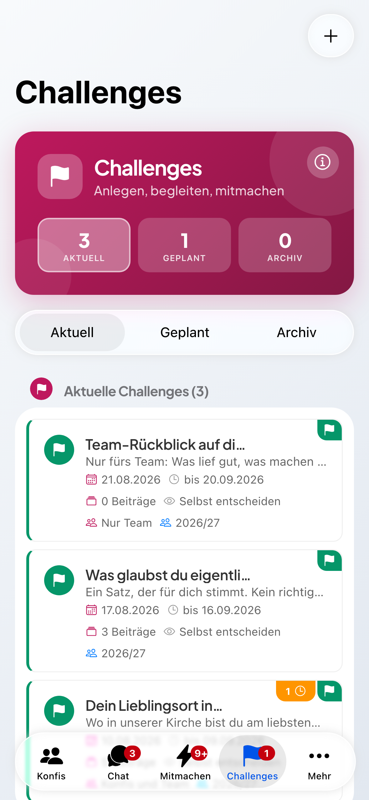 Die Challenges-Verwaltung der Leitung.