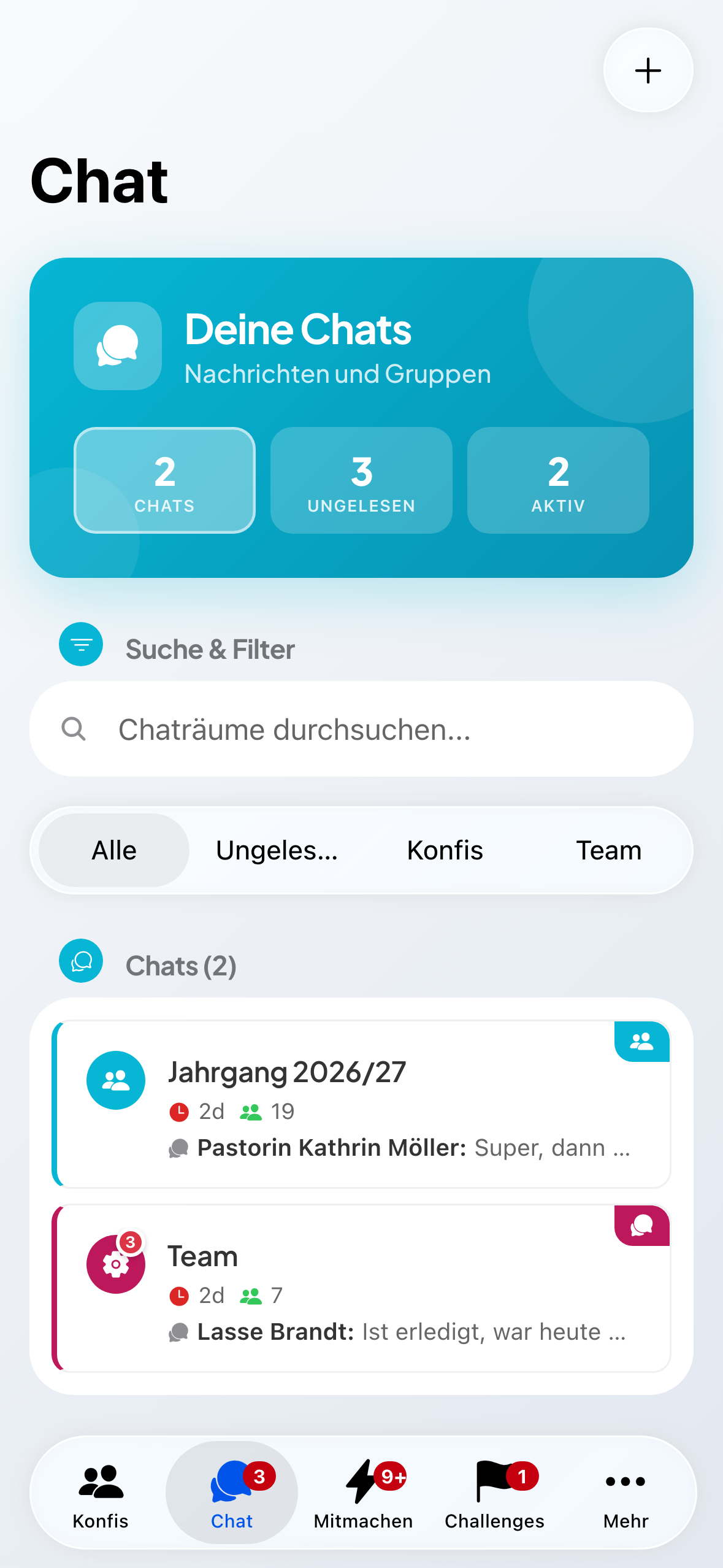Die Chat-Übersicht der Leitung.