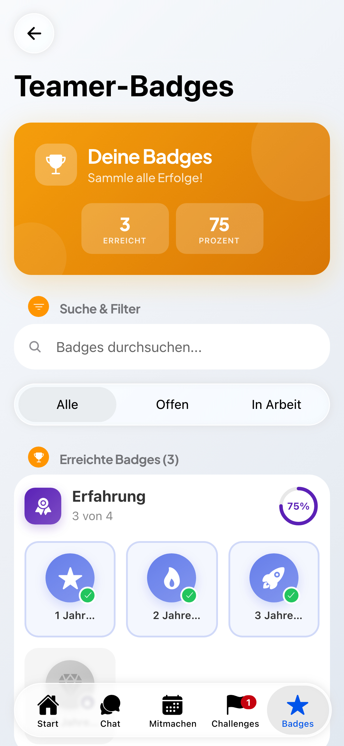 Die Badges in der Teamer-Ansicht.