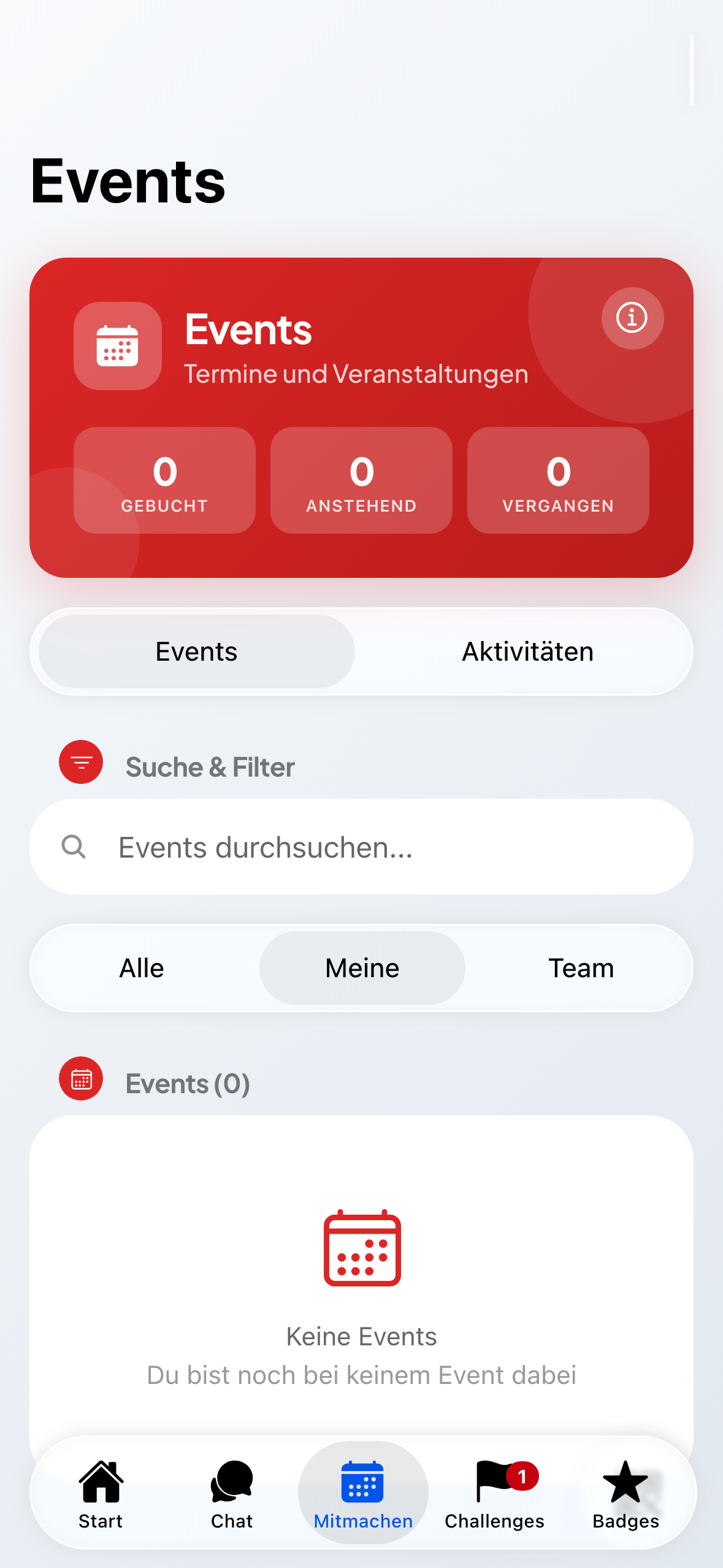 Der Bereich Mitmachen mit Terminen und Aktivitäten.