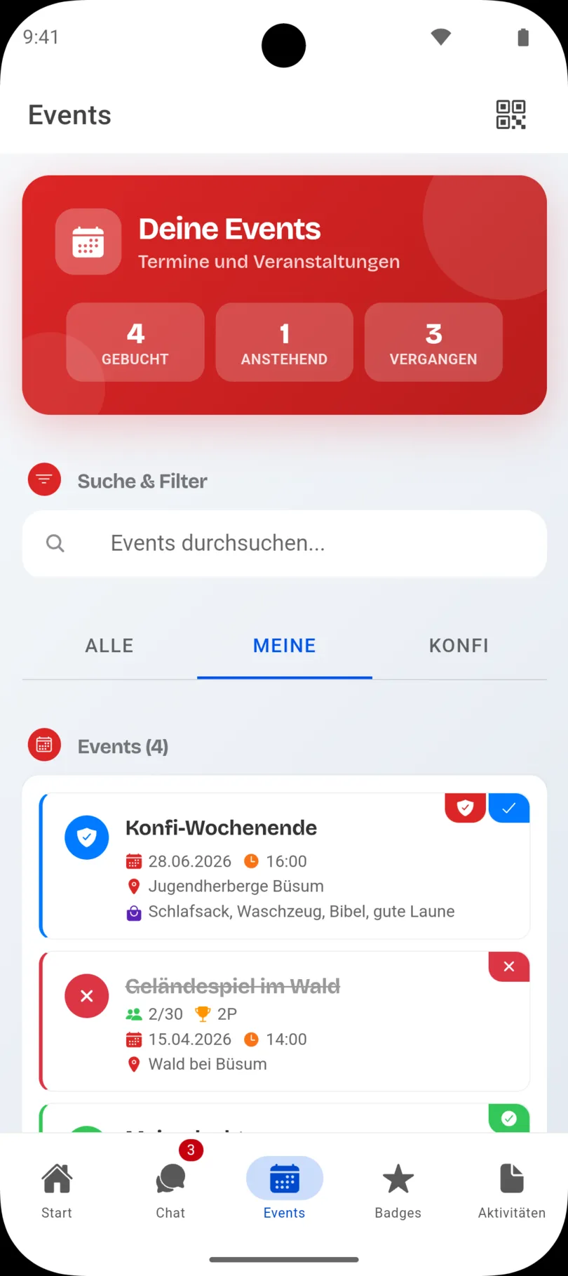 Konfi Quest Event-Anmeldung mit Warteliste auf Android