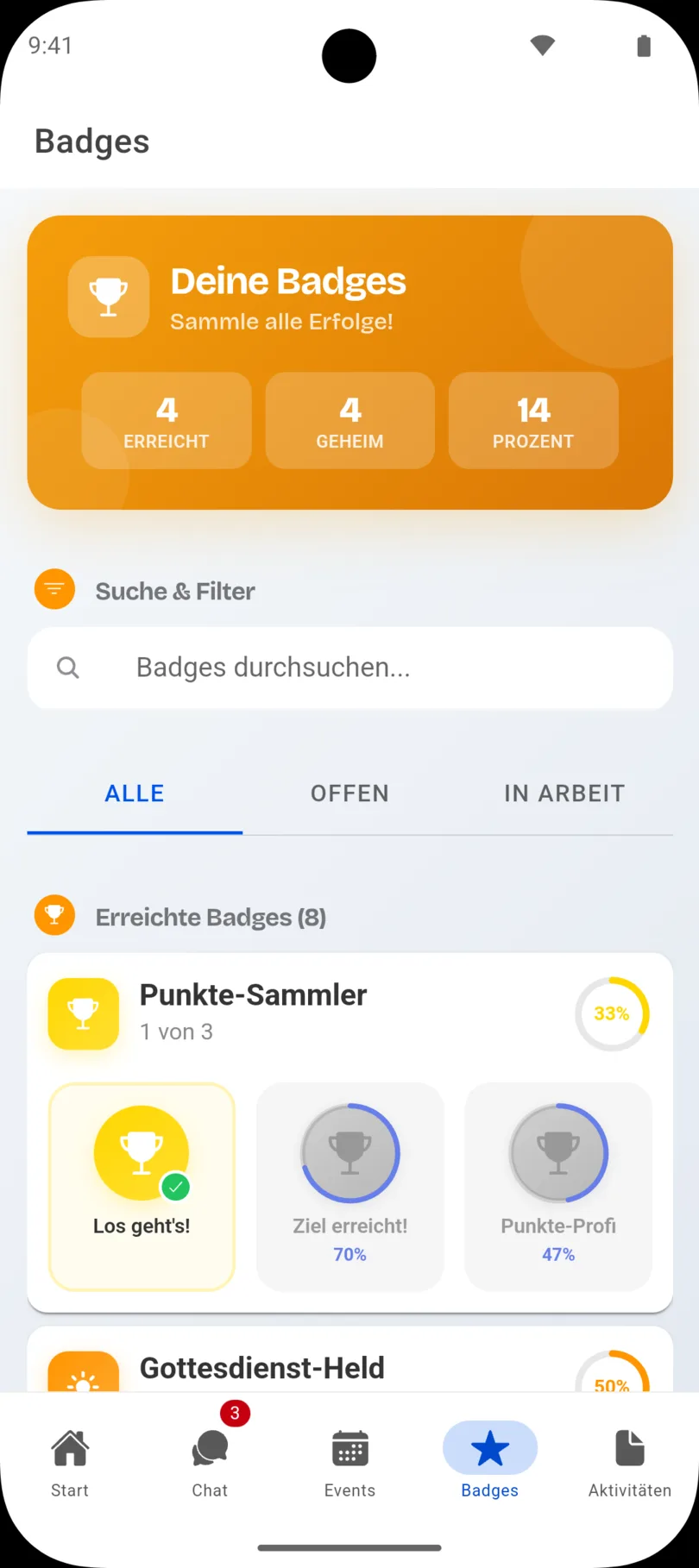 Level-Fortschritt eines Konfis in der Konfi Quest App
